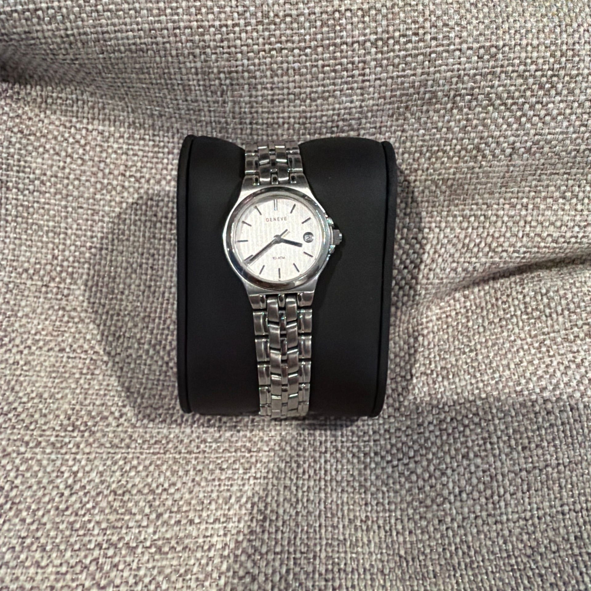Genve Womens SilverTone Date Watch Water Resistant 10 Atm